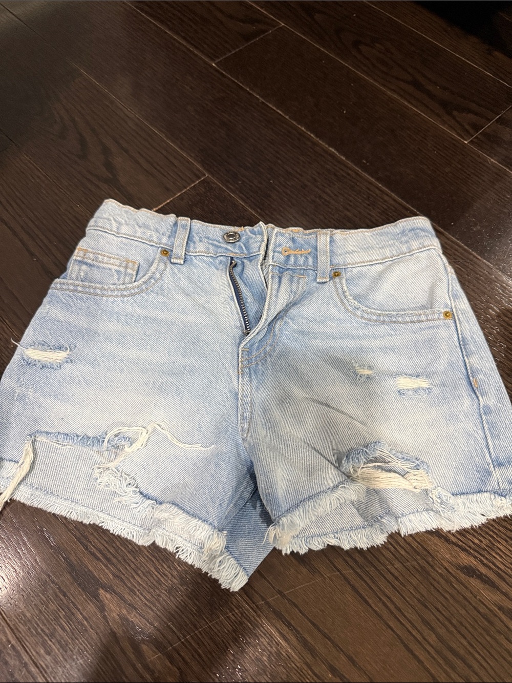 Zara Light Blue Distressed Denim Shorts